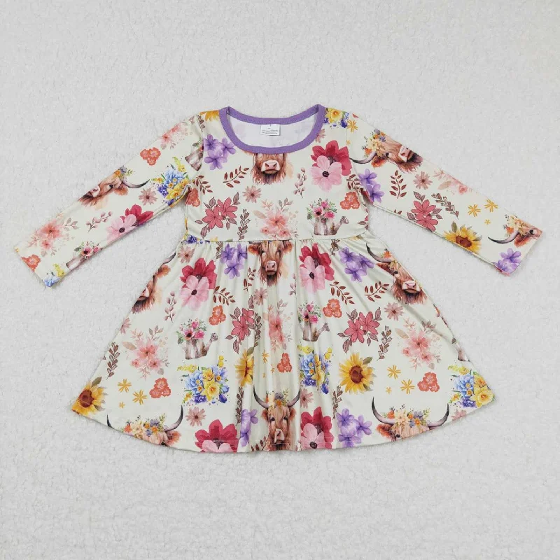 GLD0399 Alpine cow head flower beige long-sleeved dress Tunics Chinos classic