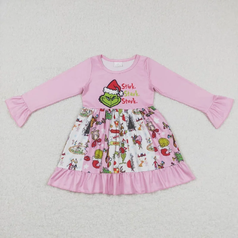 GLD0457 grinch cartoon letters pink and white long sleeve dress Tunics Business professional