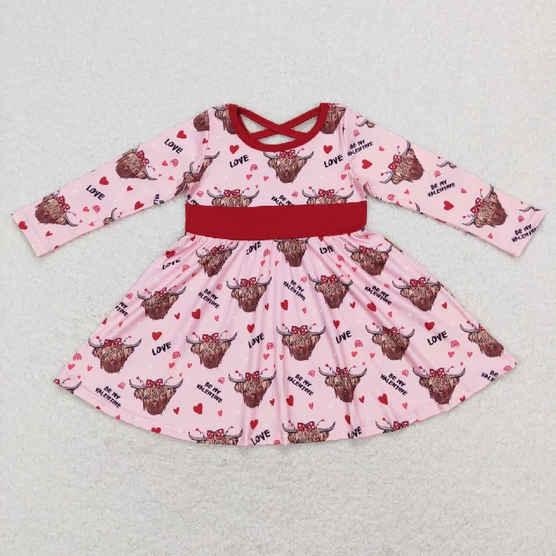 GLD0479 be my valentine love cow head pink long-sleeved dress Tunics Distressed trendy