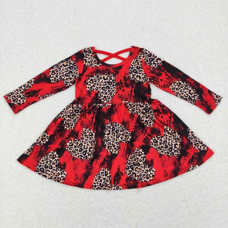 GLD0490 Leopard print heart red long sleeve dress Tunics Canvas sturdy