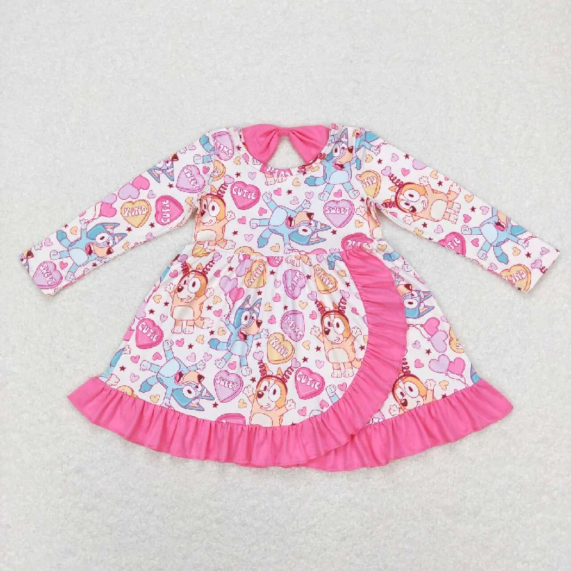 GLD0497 bluey letter love pink lace long-sleeved dress Tunic Top Casual