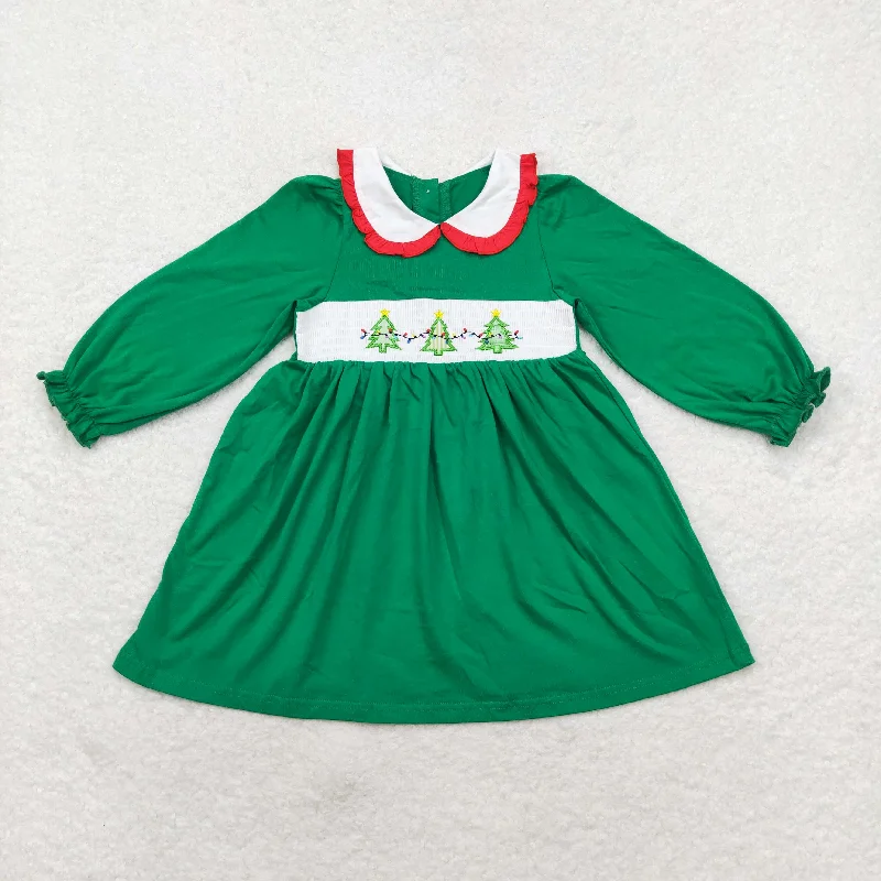 GLD0559 Embroidered Christmas tree doll collar green long-sleeved dress Tunics Print Colorful