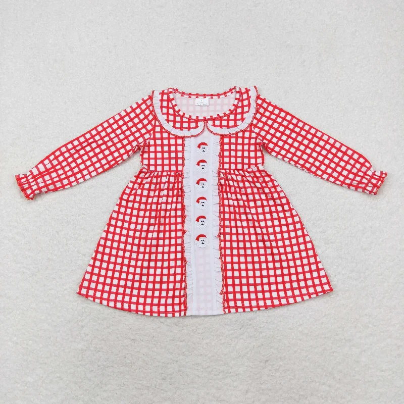GLD0612 Embroidered Christmas Santa Claus red plaid doll collar long-sleeved dress Tunics Denim casual