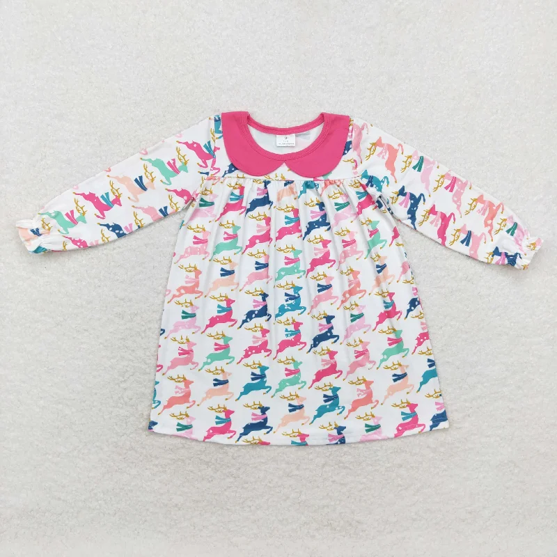 GLD0648 Colored reindeer rose red doll collar white long-sleeved dress Tunics Office stylish
