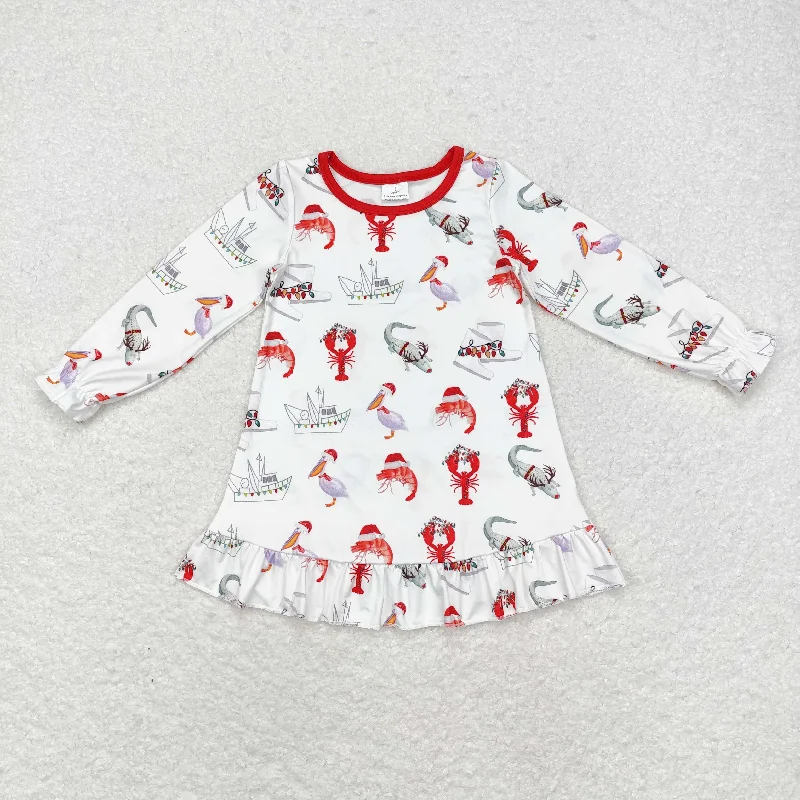 GLD0687 Boat crayfish crocodile red and white long-sleeved dress Tunics Cozy comfortable