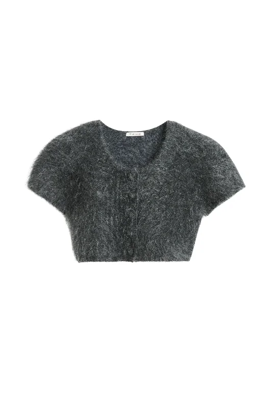 Grey Zhara Wool Cropped Cardigan Fleece Cardigan Nylon Polyester