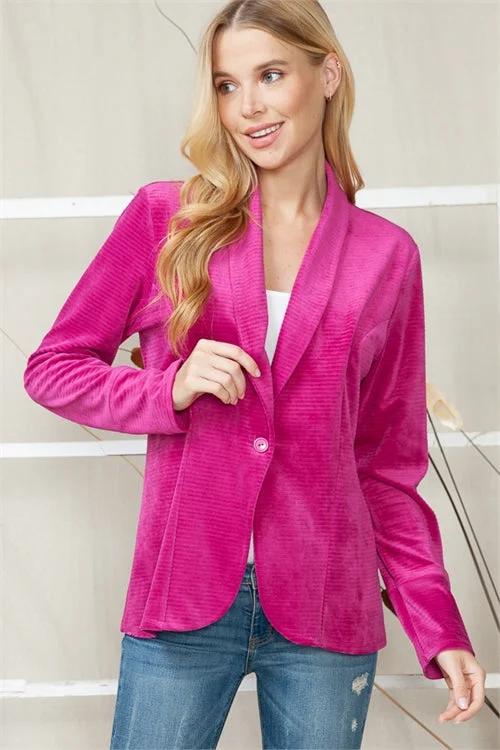 I Mean Business Fuchsia Velvet Blazer Women's Trendy Blazer