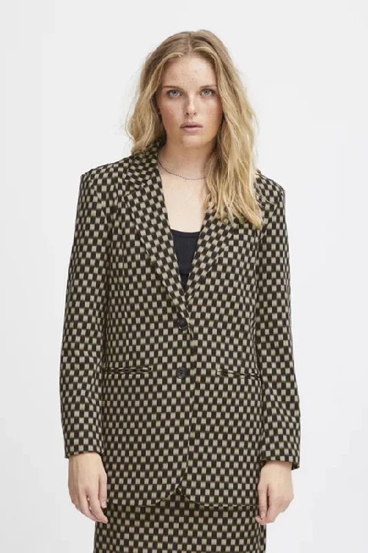Ichi Oversized Print Blazer Women's Patchwork Suit