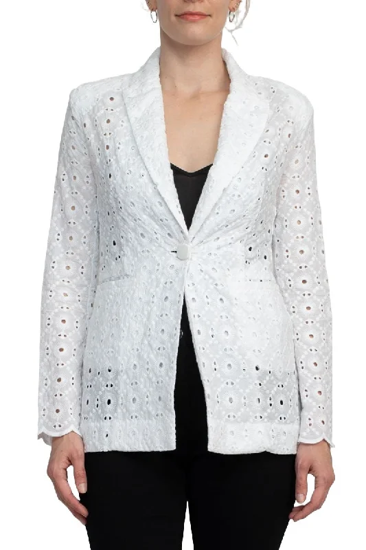 Industry Lapel Collar Long Sleeve One Button Closure Eyelet Lace Blazer Women's Classic Blazer