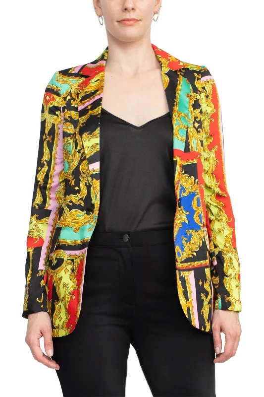 Industry Notched Collar One Button Closure Long Sleeve Multi Print Blazer Women's Premium Blazer
