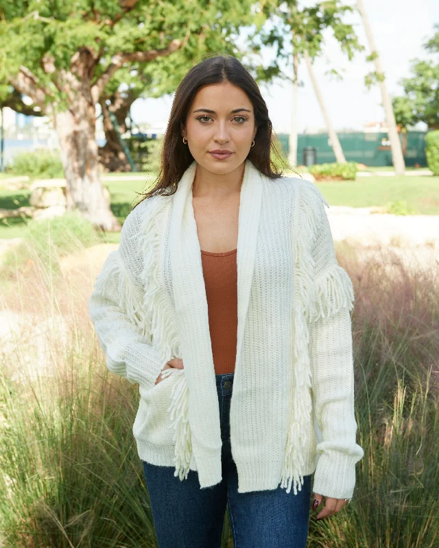 Jamie Fringe Cardigan Solid Print Embellished