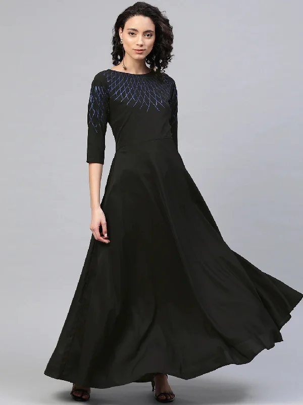 Black Printed Long Flared Ethnic Dress Tunics Custom made