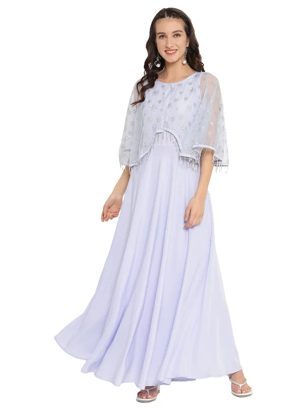 Blue & Silver Printed Maxi Dress Tunics Sophisticated sleek