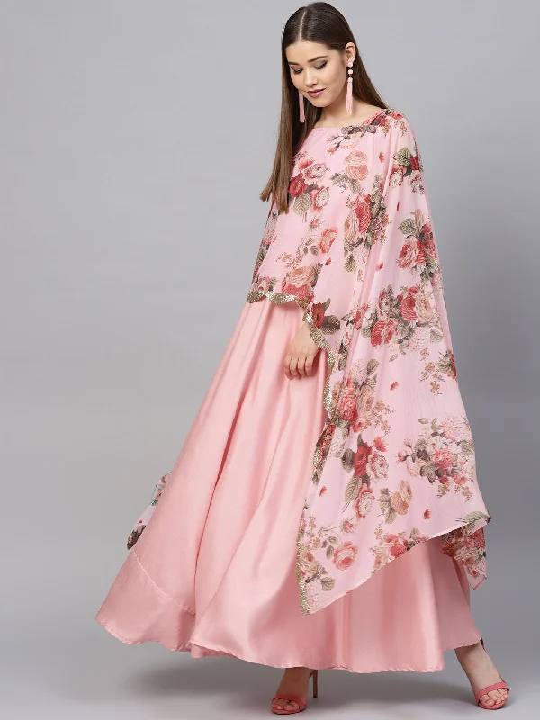 Pink Floral A Line Fusion Dresses Tunics Versatile functional