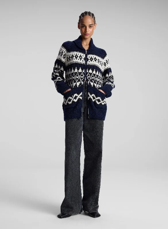 Joanna Merino Fairisle Cardigan Welt Pockets Slit Pockets Flap Pockets