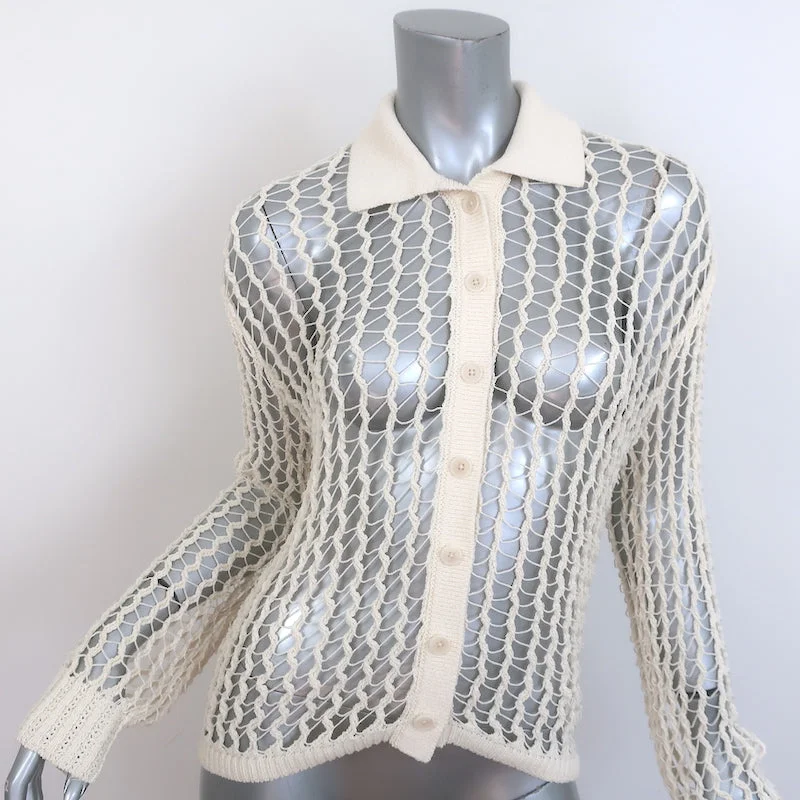 Jonathan Simkhai Luza Open Knit Cardigan Ivory Cotton-Blend Size Small Satin Fabric Silk Fabric Chiffon Fabric