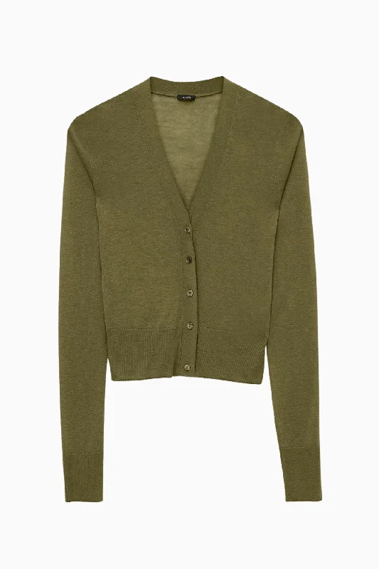Joseph Cashair V-Neck Cardigan - Dark Olive Lightweight Heavyweight Midweight
