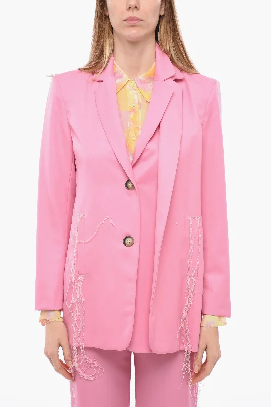 Julfer Frayed Details Wool Maxi Blazer 40 Italian Size Women's Unique Blazer