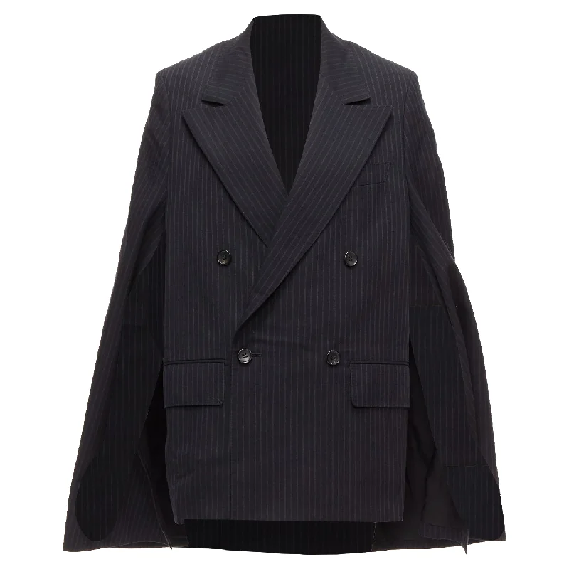 Junya Watanabe Pinstripe Wool Blend Cape Sleeve Boxy Blazer Women's Luxurious Jacket