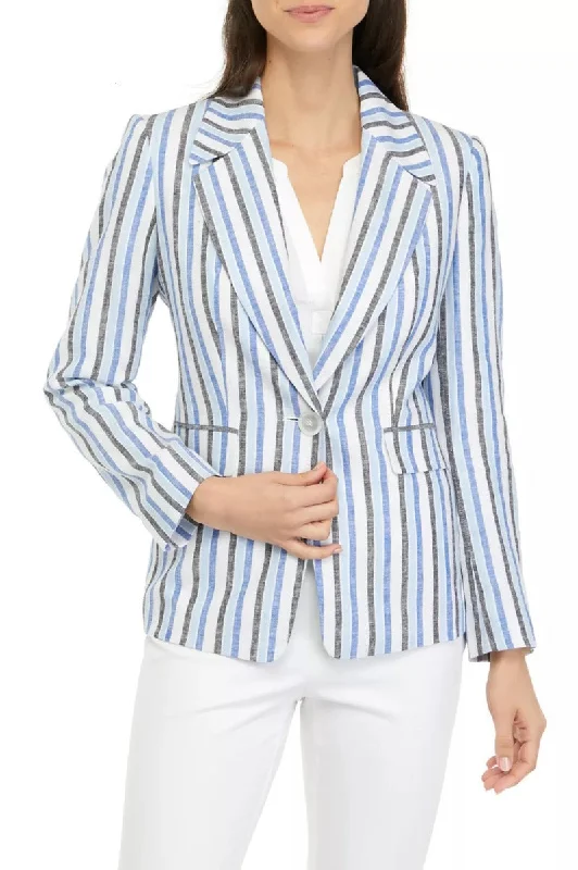 Kasper Lapel Collar Long Sleeve One Button Closure Flap Pockets at Hips Linen Blazer Women's Professional Jacket