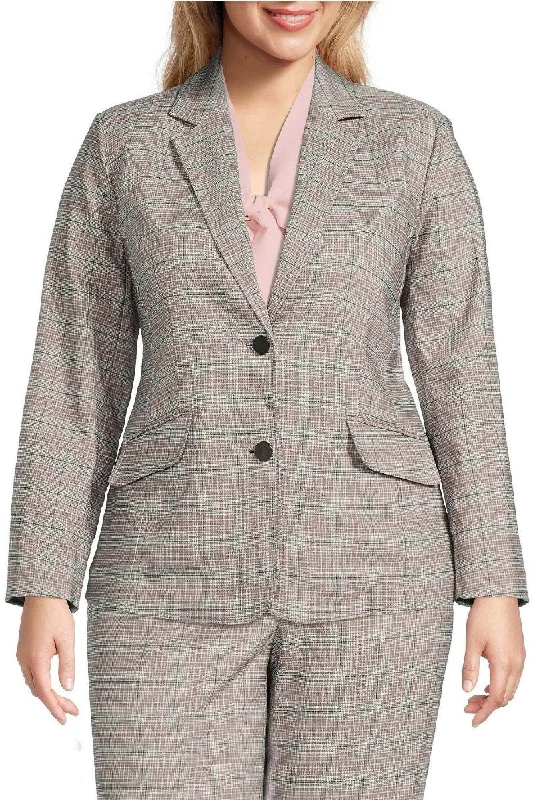 Kasper Notched Collar Button Closure Long Sleeve Crepe Blazer (Plus Size) Women's Vintage Suit