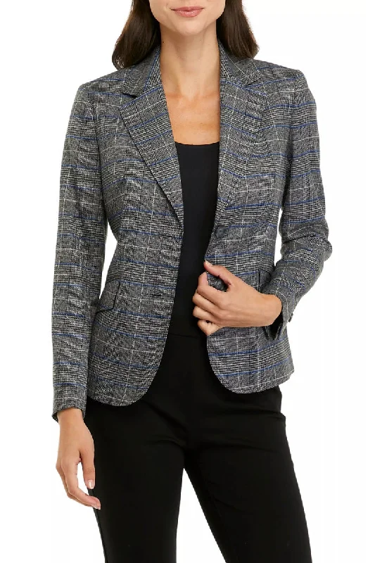Kasper Notched Collar Long Sleeve 2 Button Closure Plaid Pattern Crepe Blazer Women's Luxurious Jacket