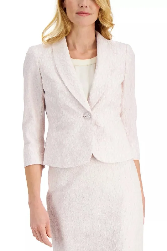 Kasper Shawl Collar Shoulder Pads 3/4 Sleeve One Button Jacquard Blazer Women's Premium Blazer