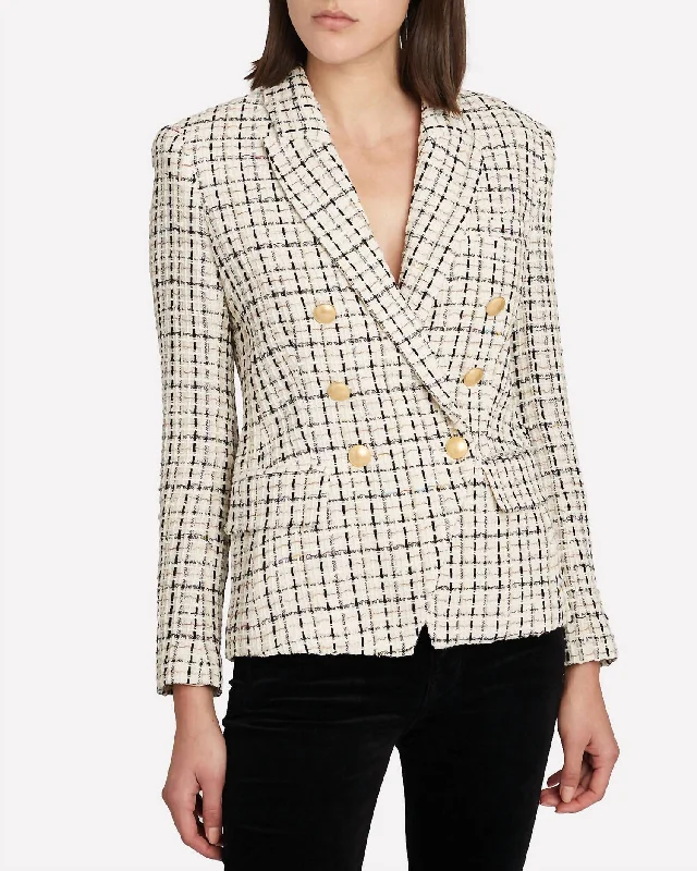 Kenzie Double Breasted Blazer In Ivory/pearl Silver Plus Size Women's Coat