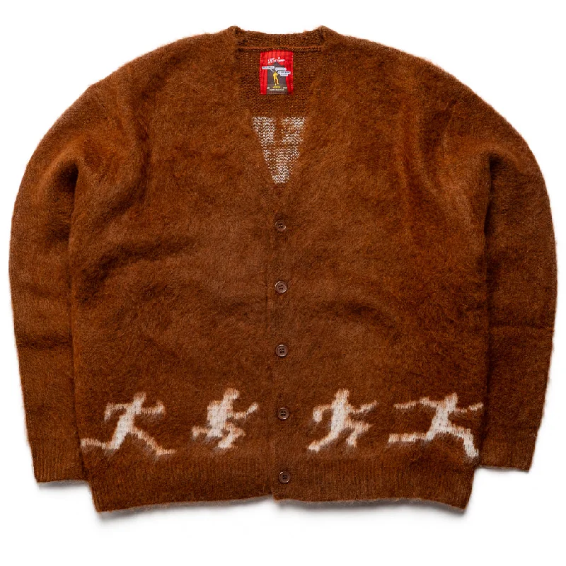 KidSuper Running Guys Mohair Cardigan - Brown Mesh Cardigan Canvas Denim