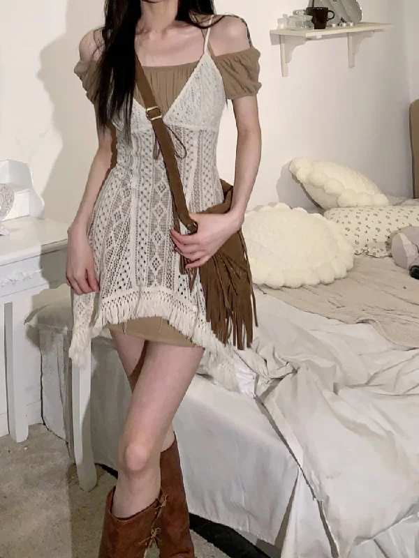 Korean Fashion 2 Piece Dress Set Women Pure Color Y2k Mini Dress Elegant Casual Short Party Dress Office Lady Summer Slim Off-the-shoulder Chic Trendy