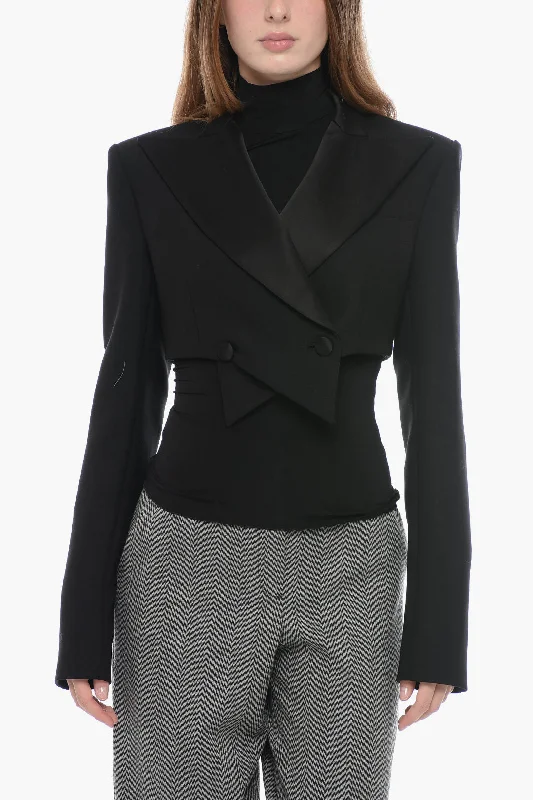 Laquan Smith Crossed Cropped Blazer With Satin Lapel S Standard Size Women's Stripe Blazer