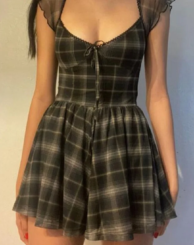 Lattice Pattern A-Line Short Sleeve Mini Dress For Womens Clothes Summer Casual Stretch Comfortable Lady Streetwear Tunics Velvet soft