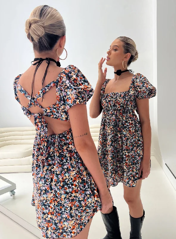 Let's Dance Mini Dress Black Floral Tunics Print Colorful
