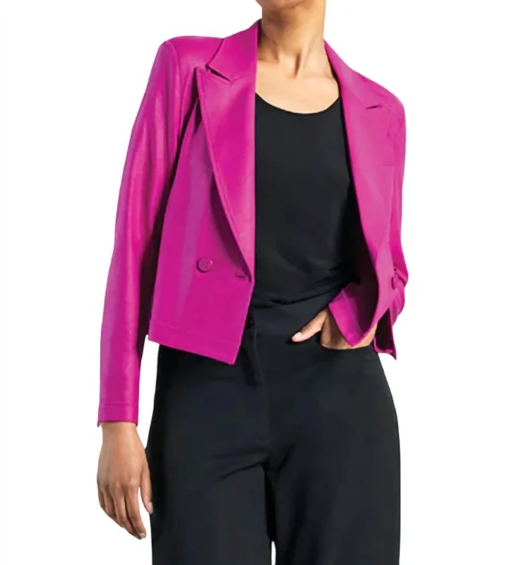 Liquid Leather Cropped Tuxedo Blazer In Magenta Women's Vintage Jacket