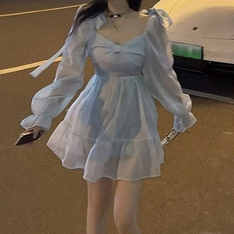 Lolita Dress Women Casual Long Sleeve Kawaii Clothing Vintage Y2k Mini Dress Party Winter One Piece Dress Korean Fashion Tunics Practical easy-care