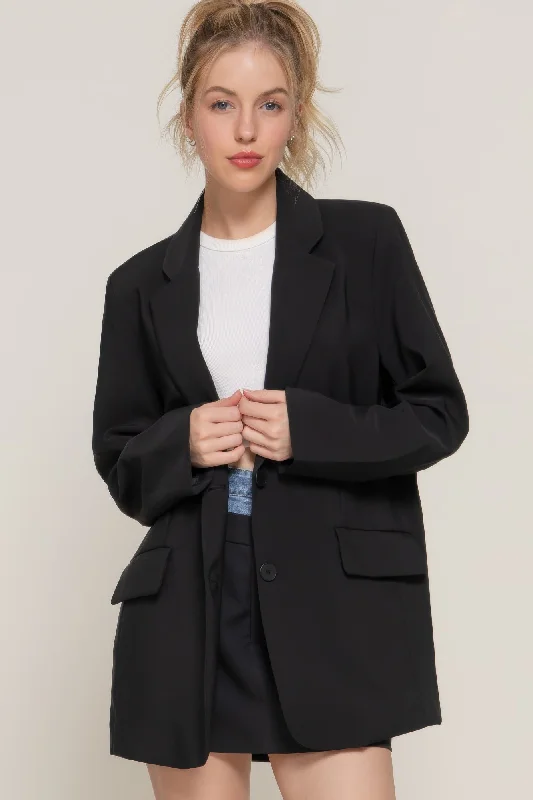 Long slv front button closure blazer Women's Classic Blazer