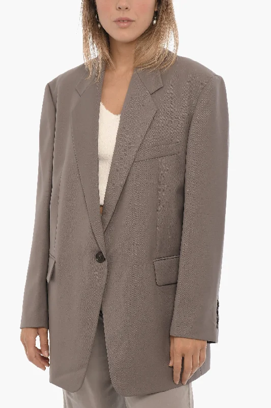 Low Classic Wool Blend One Buttons Blazer With Flap Pockets S Standard Size Women's Trendy Blazer