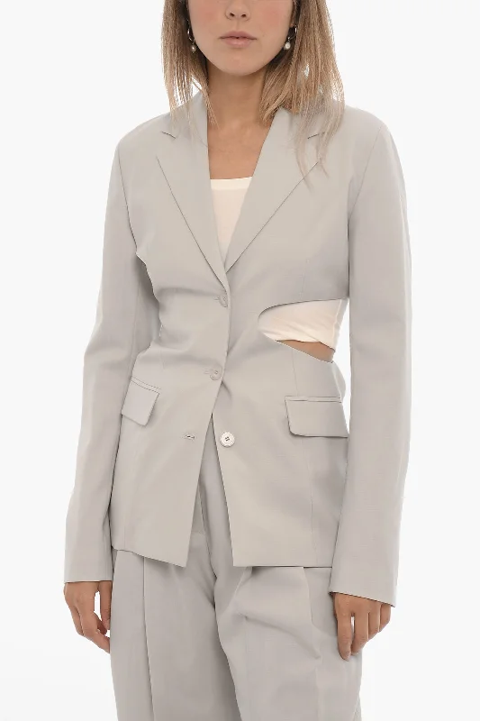 Low Classic Wool Slim Fit Single-Breasted Blazer With Cut-Out Detail M Standard Size Women's Handmade Blazer