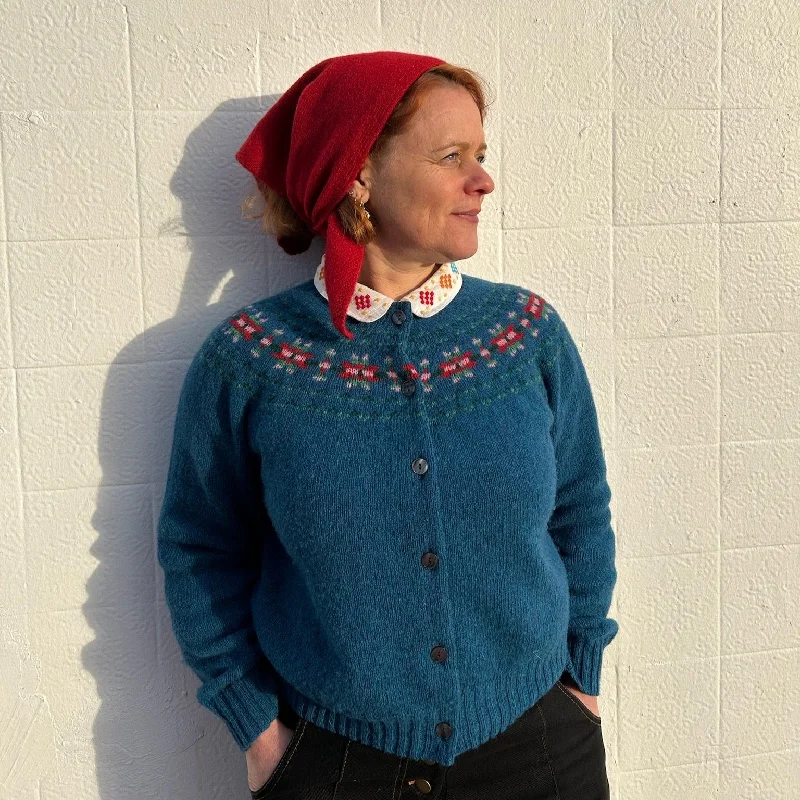 Lowie Storm Blue Fairisle Cardigan Spandex Rayon Corduroy
