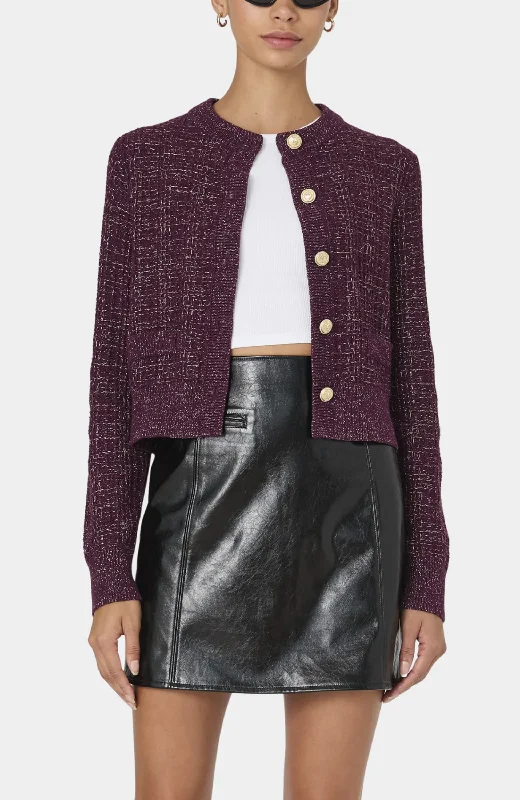 French Connection - Lurex Tweed Knit Cardigan Collared Crew Neck Turtle Neck