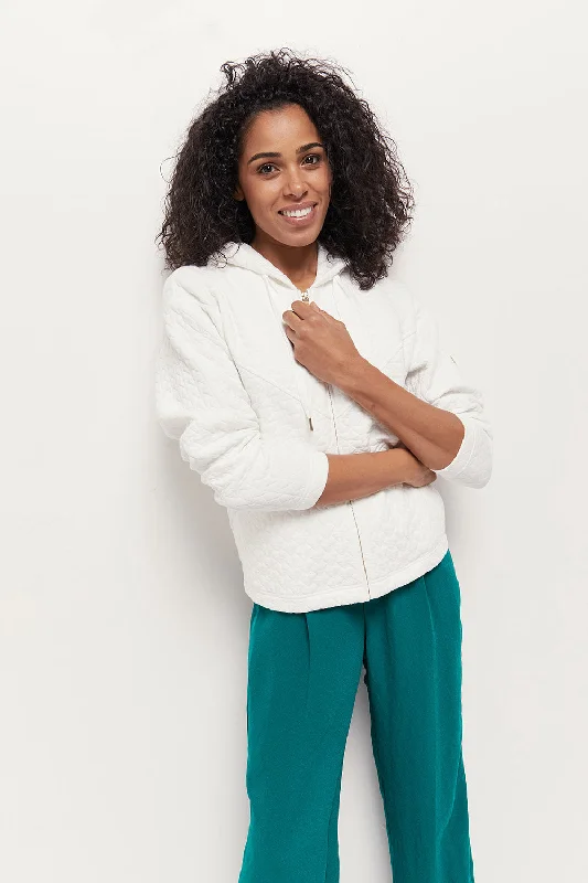 MARGIT - Cardigan écru maille fantaisie zippée Cable Knit Ribbed Knit Lace Knit