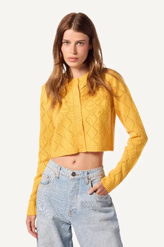 MARILYN DIAMIOND PATTERN CASHMERE CARDIGAN | MARZIPAN Denim Fabric Leather Fabric Suede Fabric
