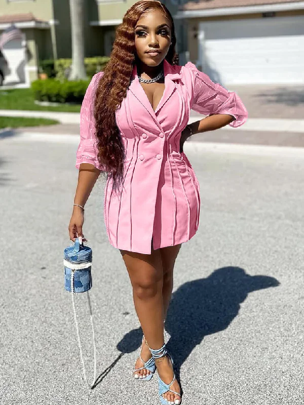 Mesh Bishop Sleeve Button Down Pleated Mini Dress Tunics Distressed trendy