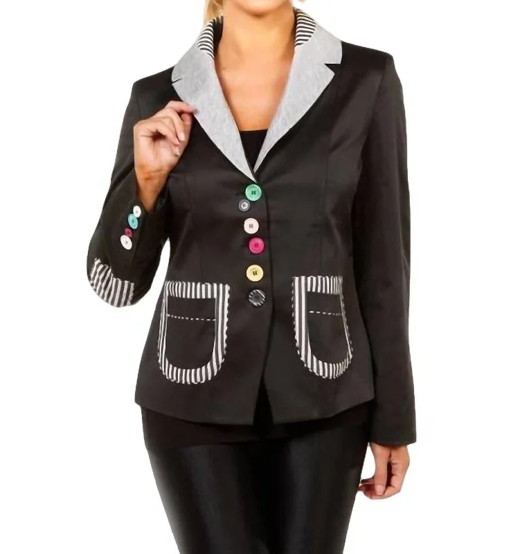 Mixed Media Button Blazer In Black/gray Women's Adventure Blazer