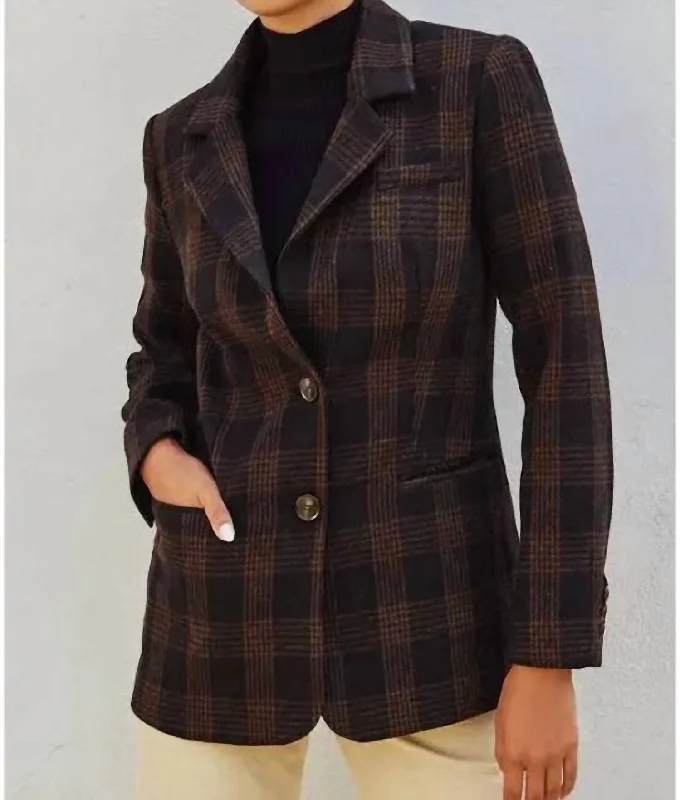 Monica Check Classic Fit Blazer In Navy/brown Women's Brand Blazer