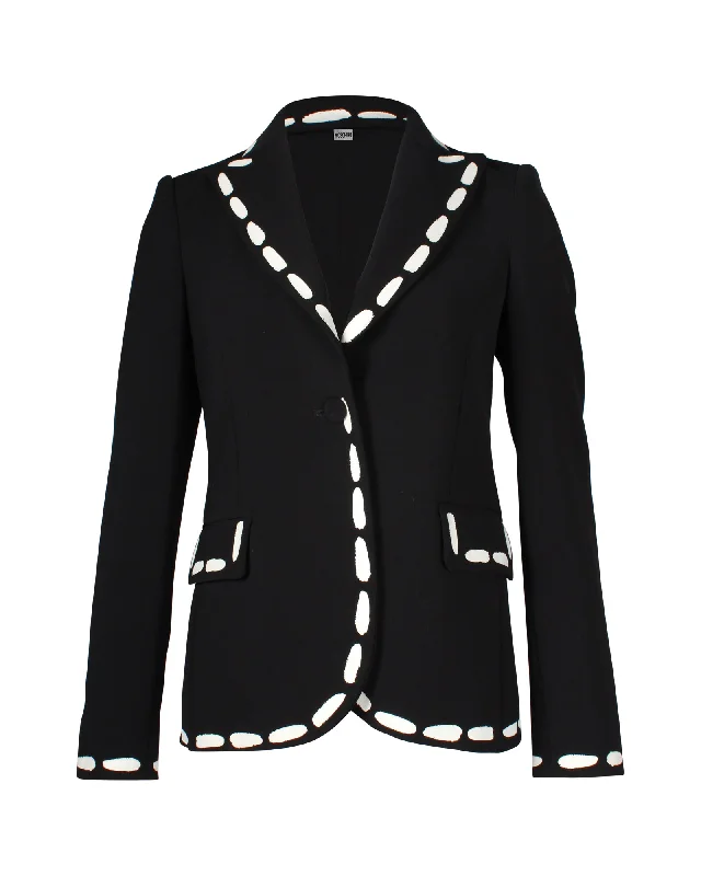 Moschino Contrasting Print Trimming Cady Blazer in Black Polyester New Women's Blazer