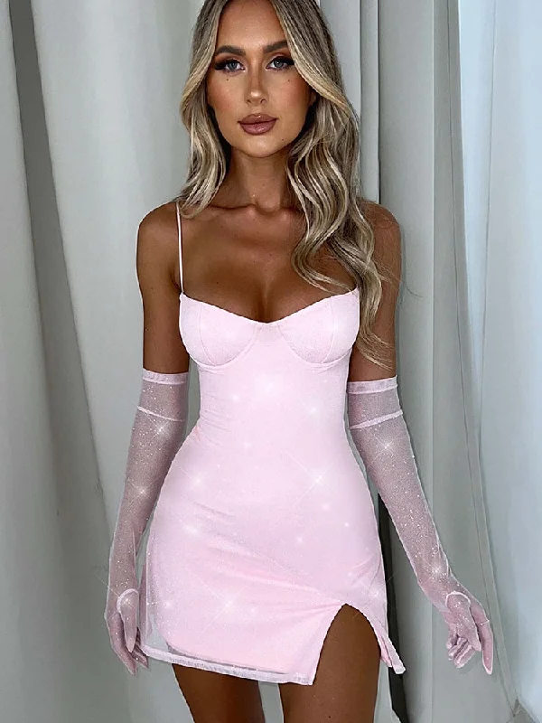 Sparkle Sexy Mini Dress Women New Spaghetti Strap With Sleeve Backless Sleeveless Glitter Club Party Sexy Dress Vestido Tunics Versatile functional