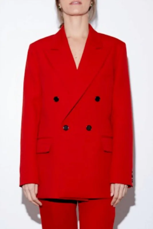 Neils Peak-Lapel Double-Breasted Twill Blazer In Lipstick In Lipstick Red Women's Simple Blazer