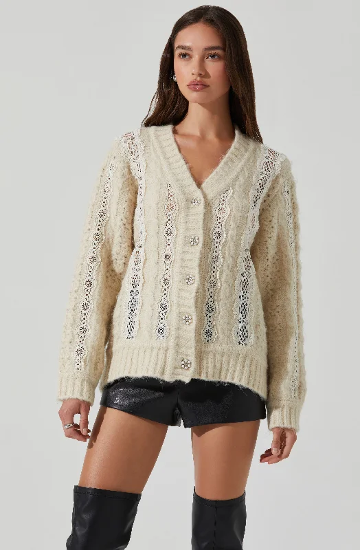 Nesmarie Lace Embellished Cardigan Wool Cardigan Cotton Cardigan Cashmere Cardigan
