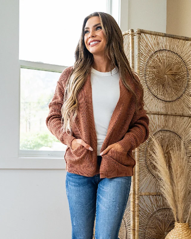 Charlie Chunky Knit Cardigan - Persimmon Open Front Closed Front Wrap Front